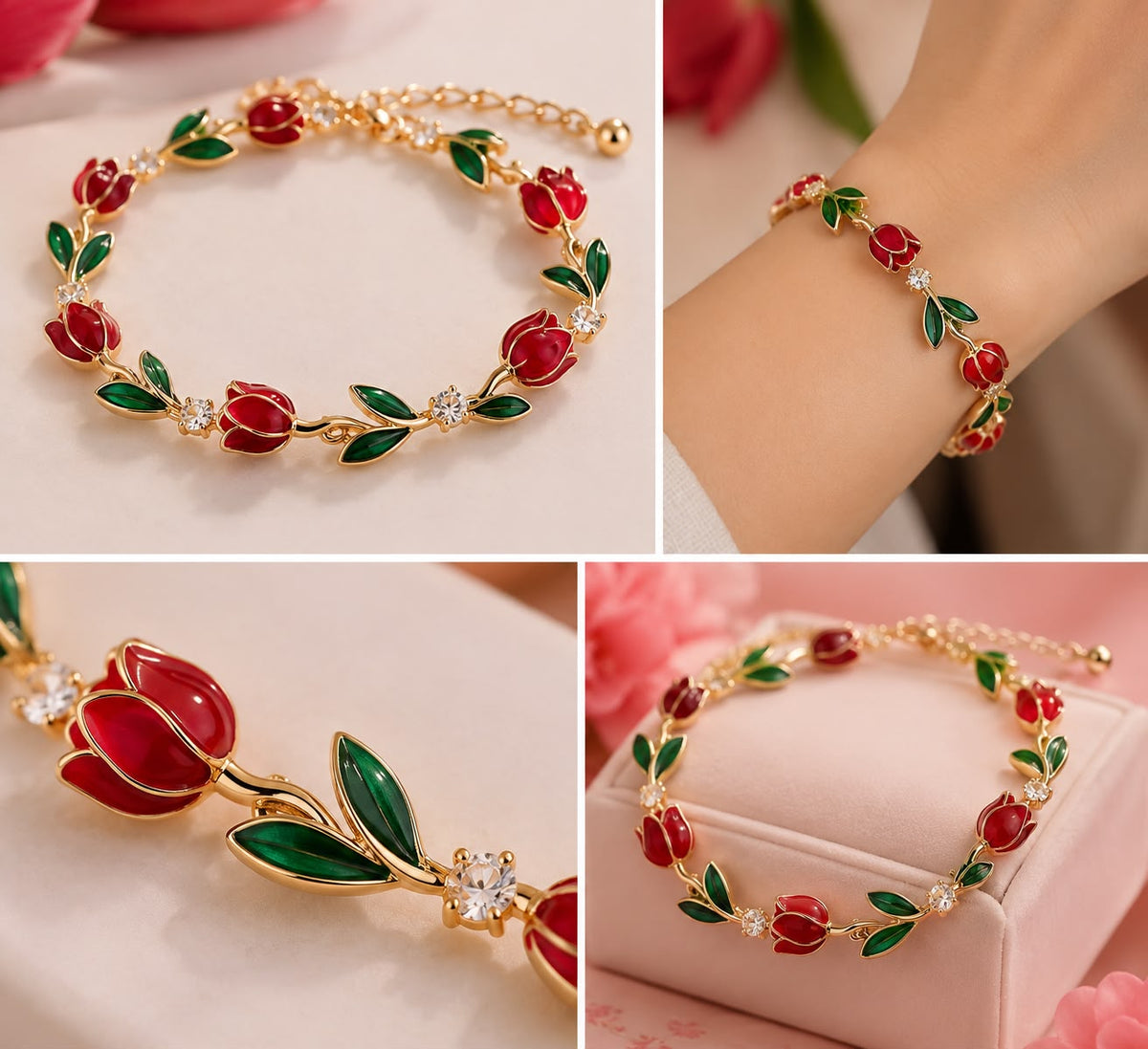 Red Green Tulip Bracelet